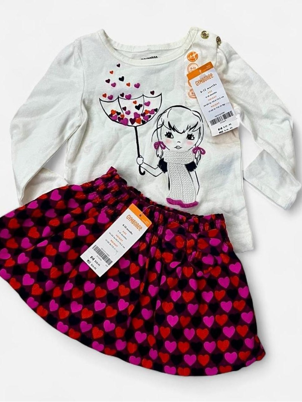 NWT Gymboree Heart Skirt & Graphic Top Set - White, Pink, Red